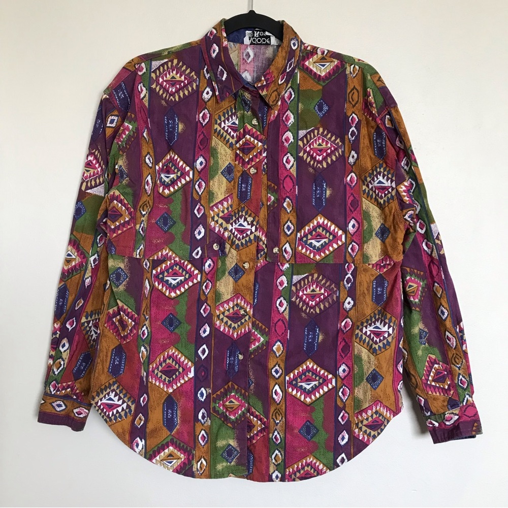Adobe Rose Vintage 90’s Western Aztec Button Up Shirt Size Medium Southwestern